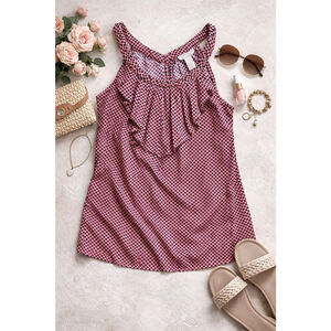 Women's Banana Republic Tank Top XS Pink Blue Polka Dot Sleeveless Clearance